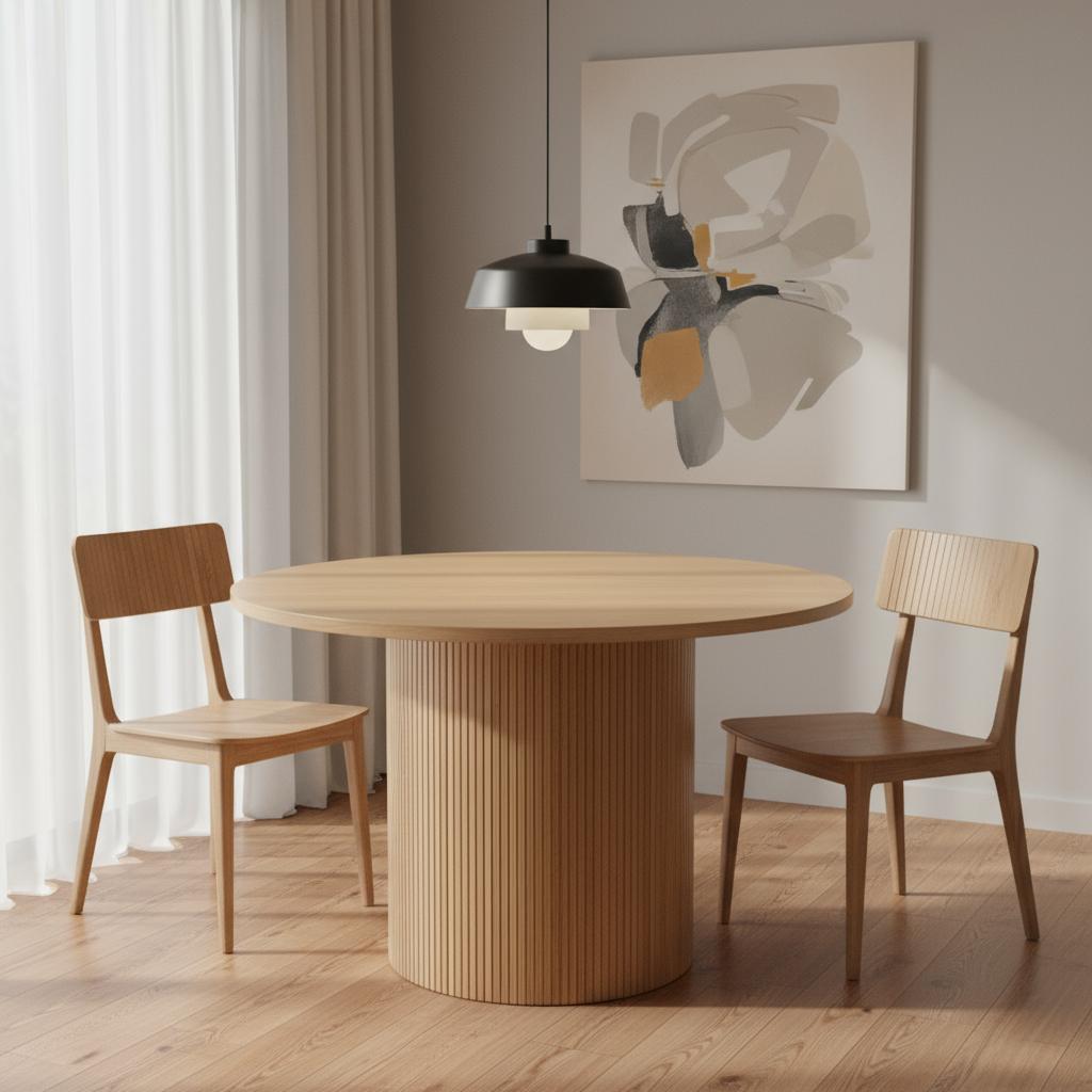 47" Natural Wood Pedestal Base Round Top Dining Table