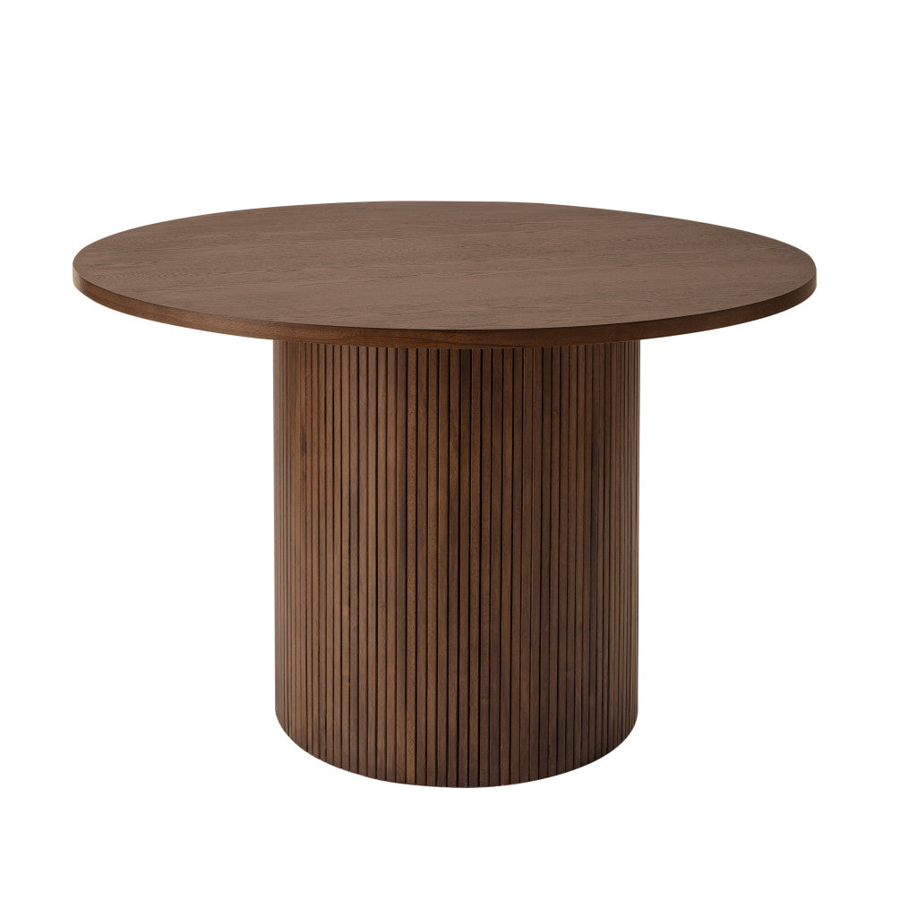 47" Walnut Solid Wood Pedestal Base Round Top Dining Table