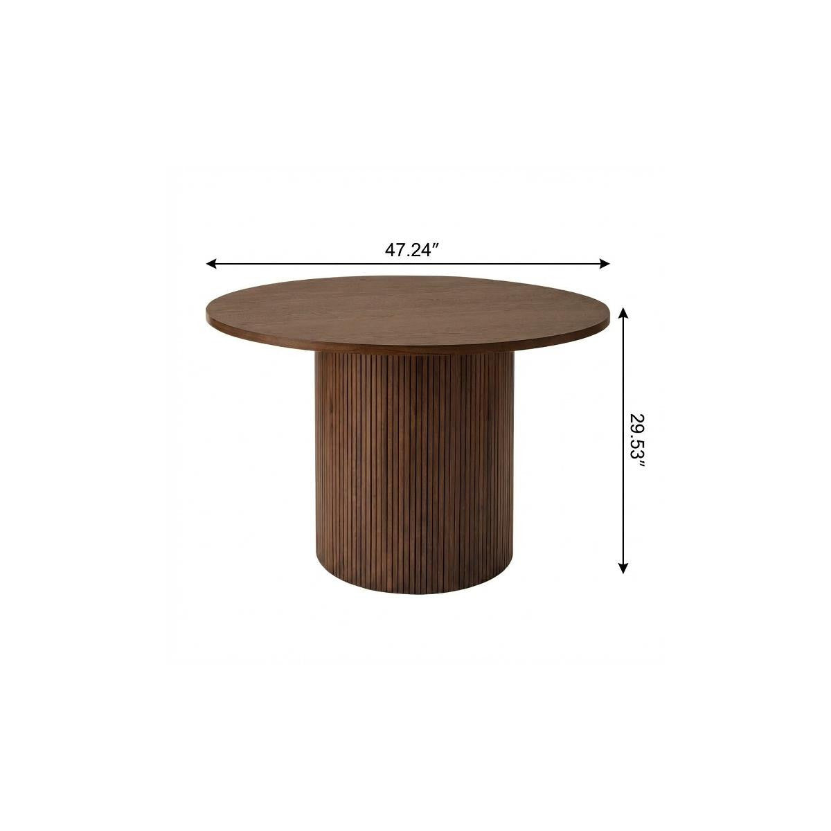47" Walnut Solid Wood Pedestal Base Round Top Dining Table