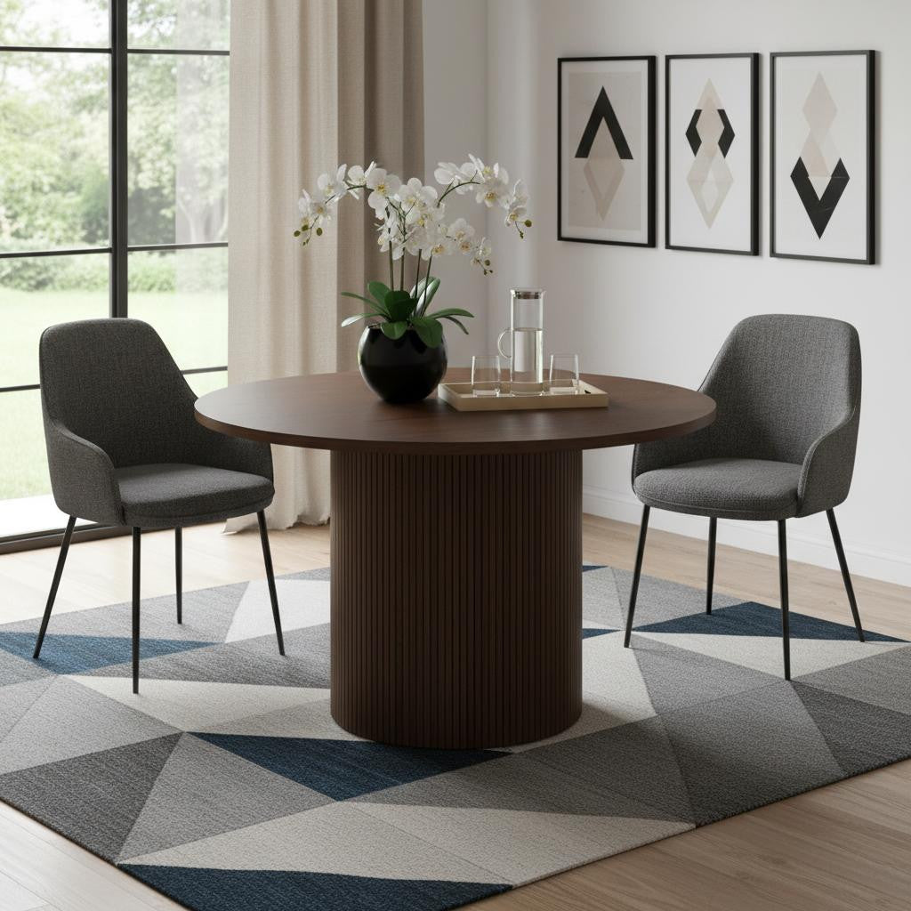 47" Walnut Solid Wood Pedestal Base Round Top Dining Table