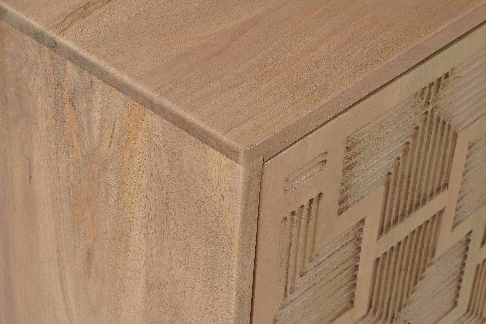 80" Brown Solid Wood Carved Geometric Sideboard with Four Doors