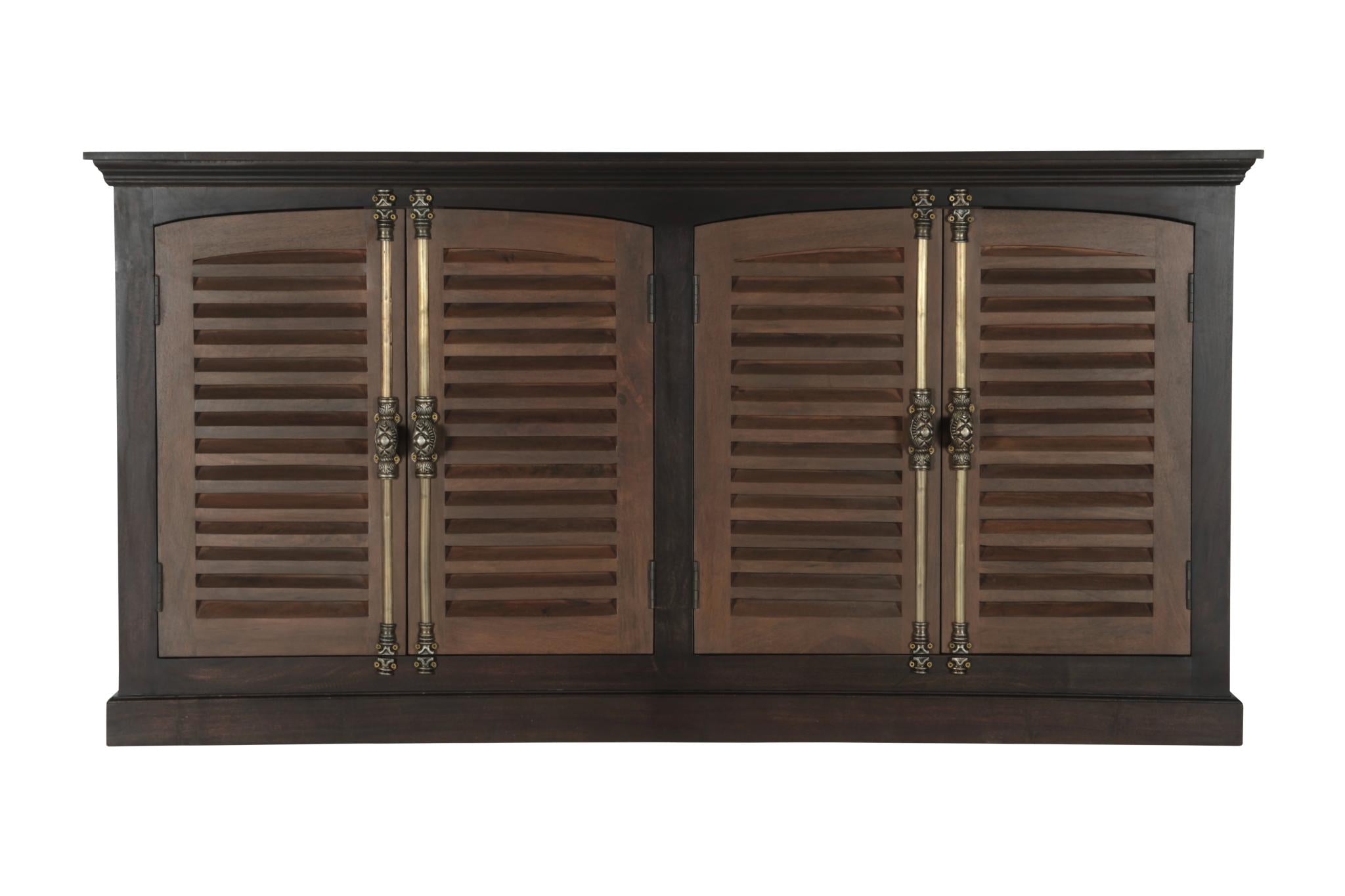 72" Dark Brown Solid Wood Shutter Style Sideboard with Four Doors