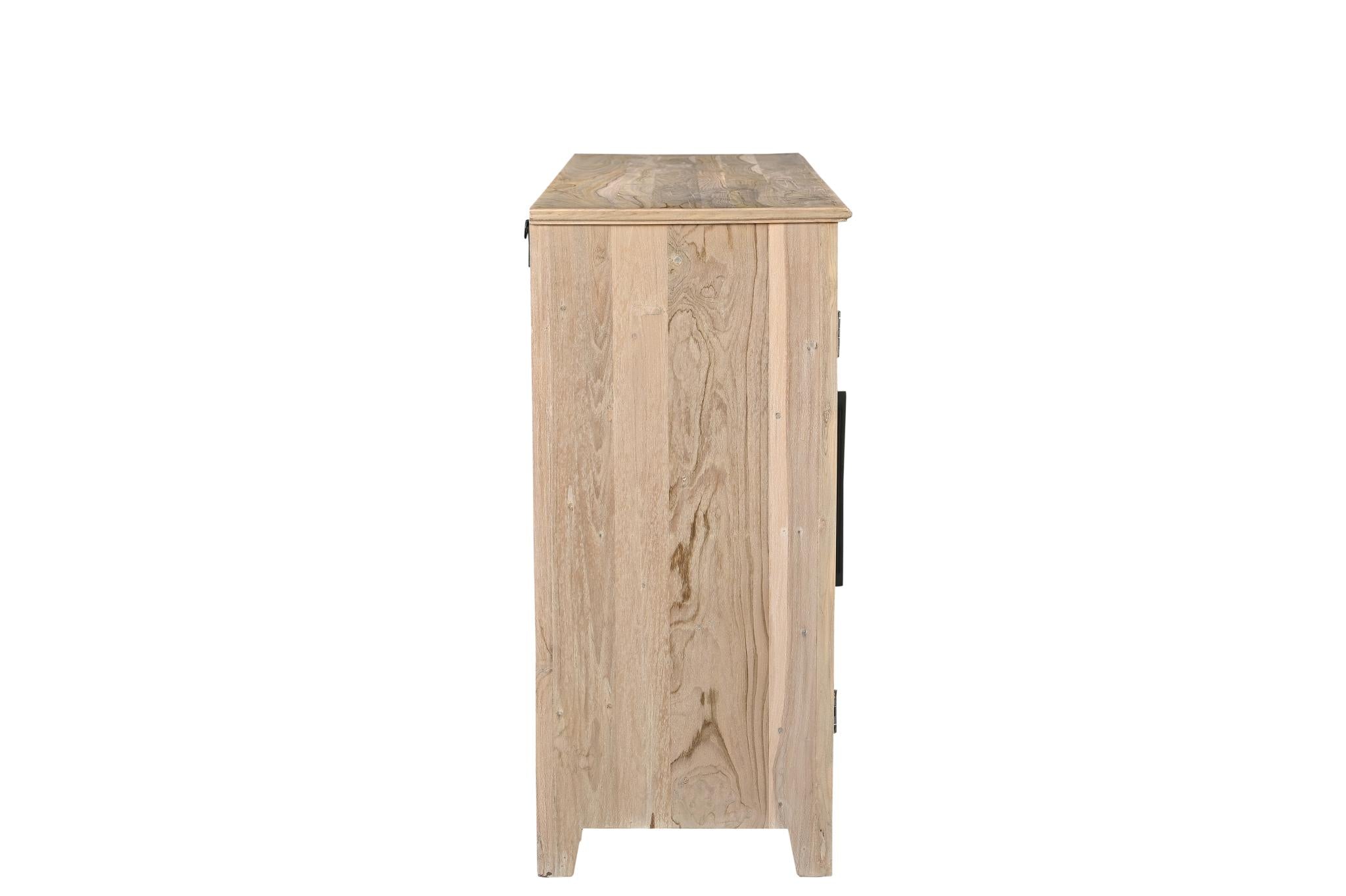 74" Natural Distressed Solid Wood Carved Floral Sideboard with Four Doors