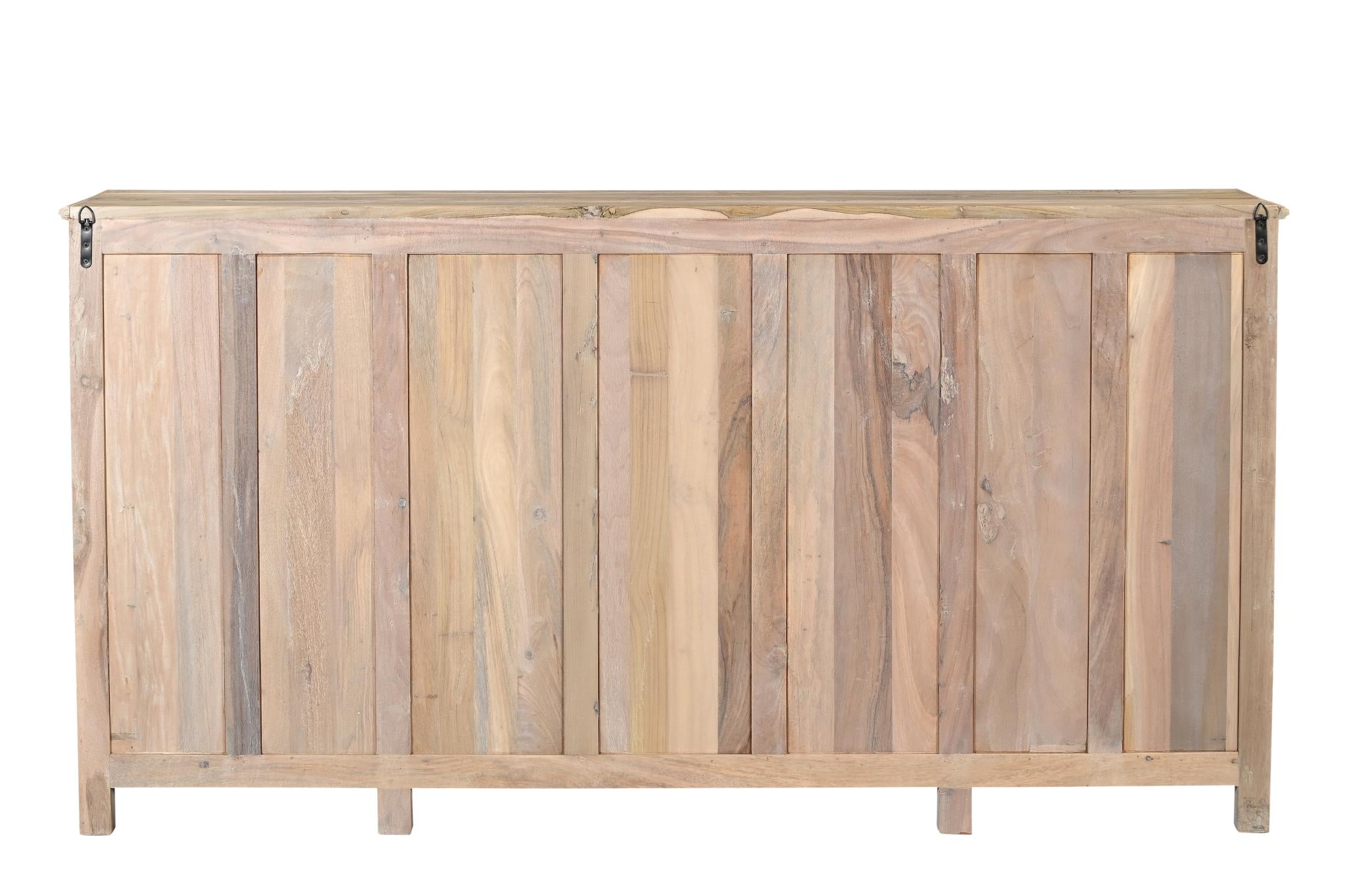 74" Natural Distressed Solid Wood Carved Floral Sideboard with Four Doors