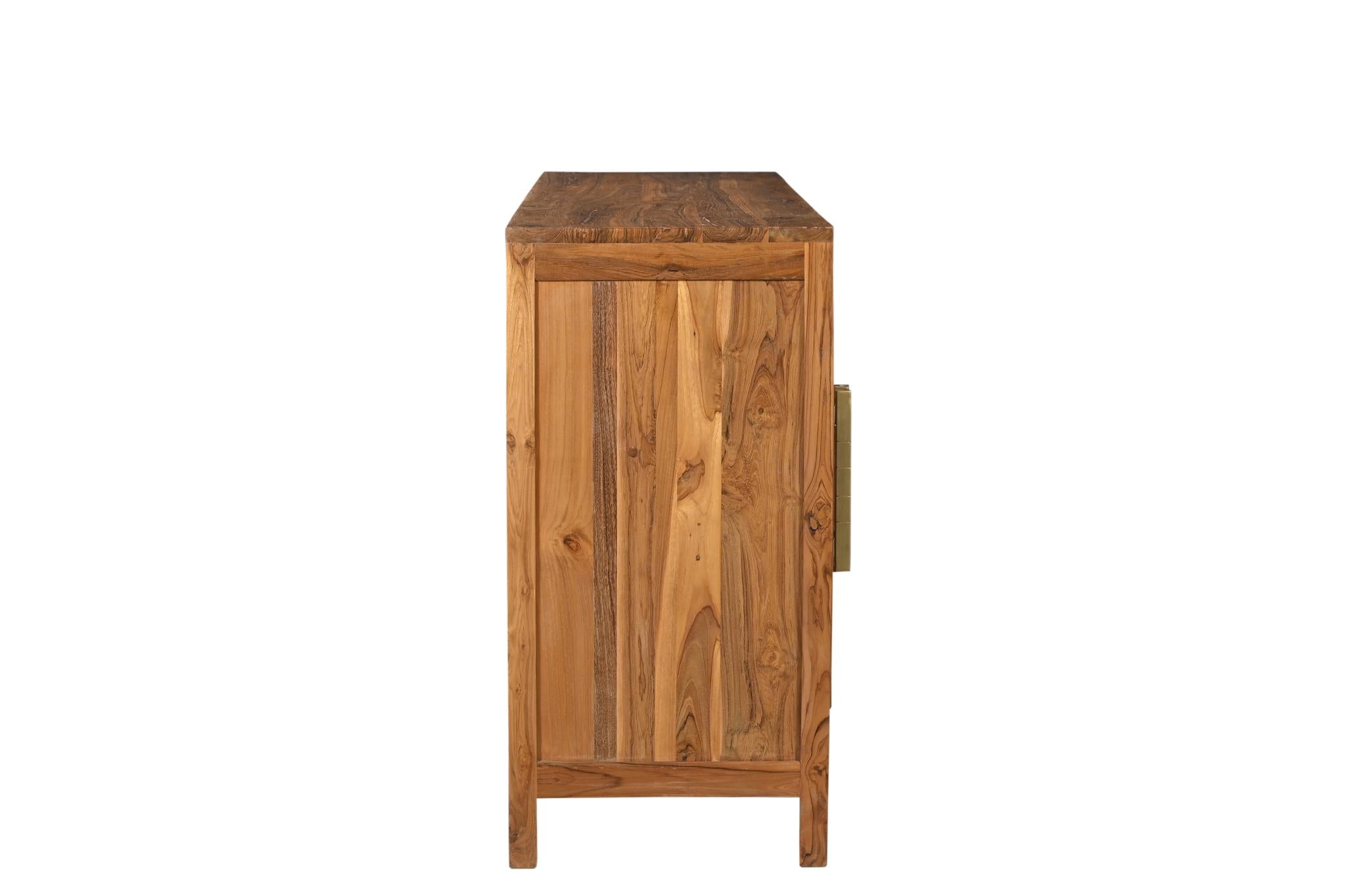 71" Brown Solid Wood Carved Geometric Sideboard with Four Doors