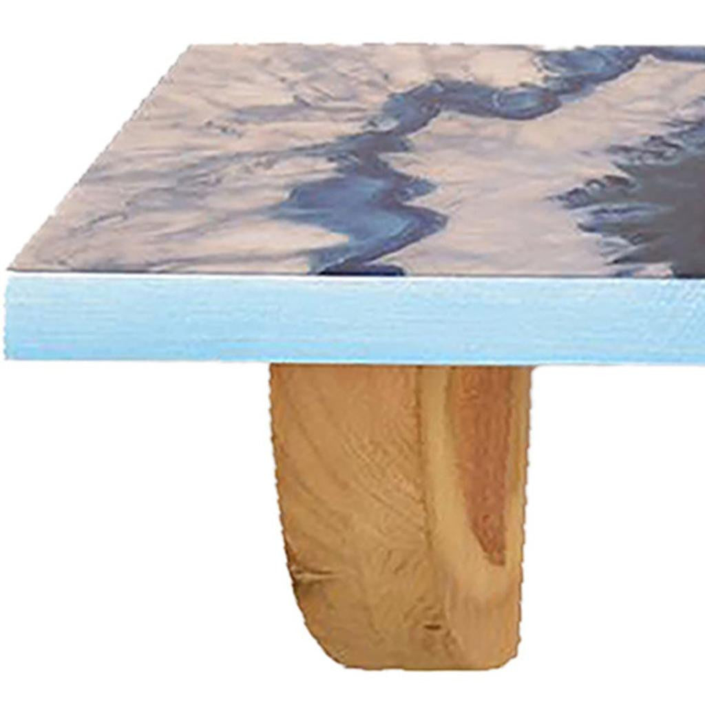 36" Blue And Natural Wood Agate Pattern Wall Mount Accent Shelf