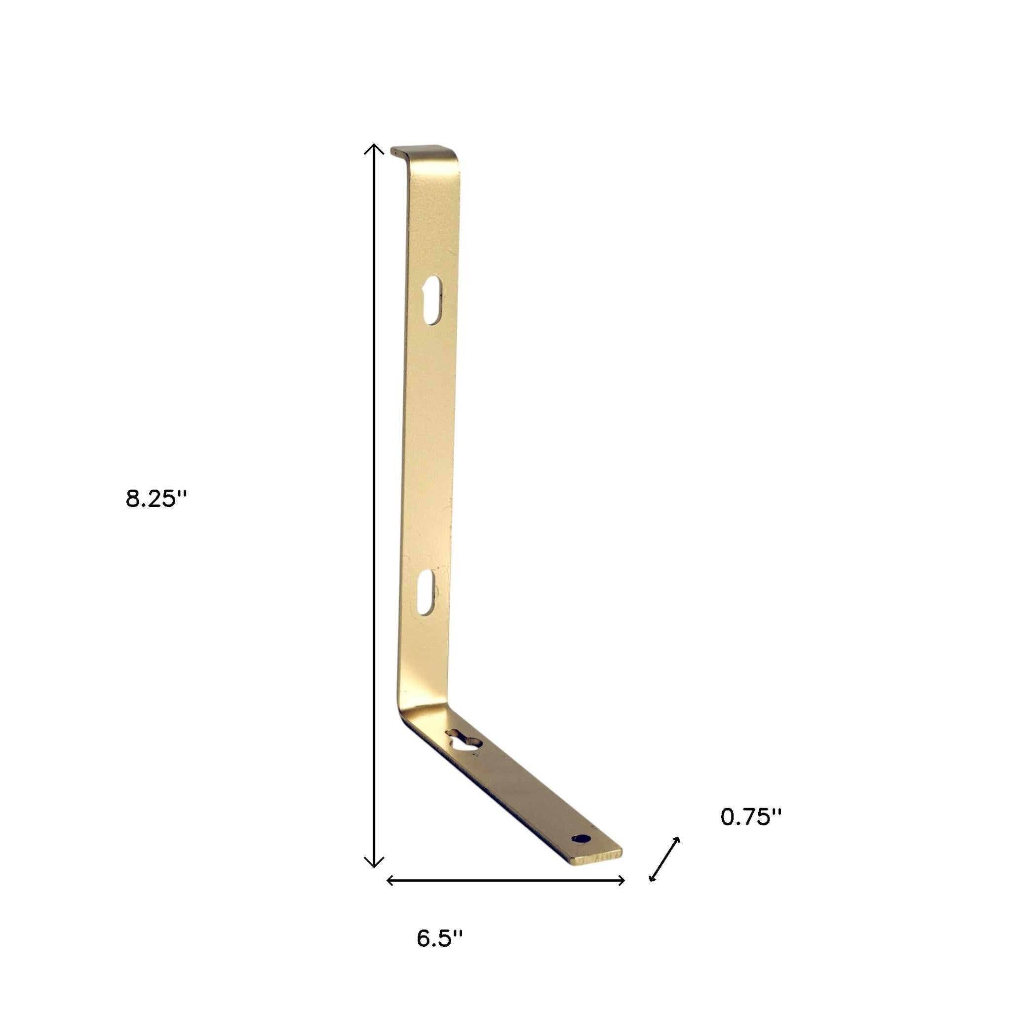 7" Set Of Two Gold Metal Wall Mounted Shelf Brackets