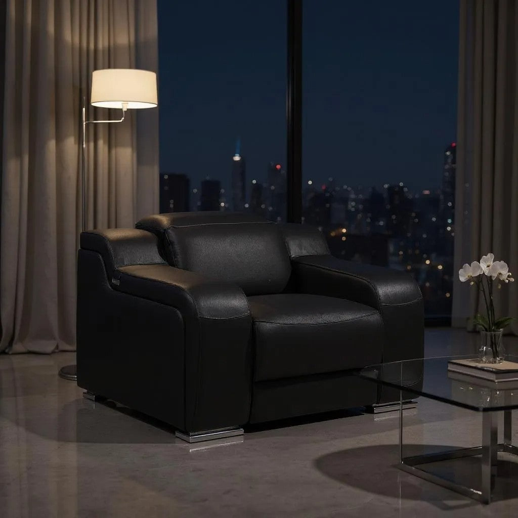 41" Black Italian Leather Wall Hugger Recliner With USB