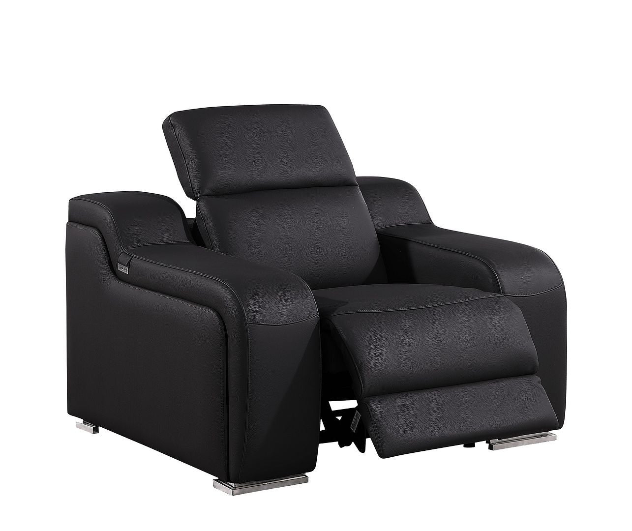 41" Black Italian Leather Wall Hugger Recliner With USB