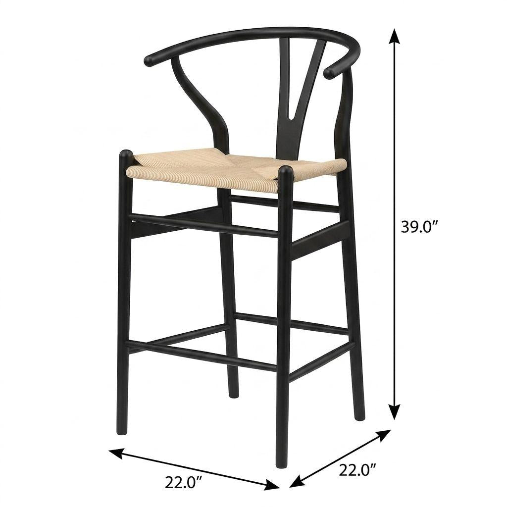 27" Beige and Black Solid Wood Counter Height Bar Chair