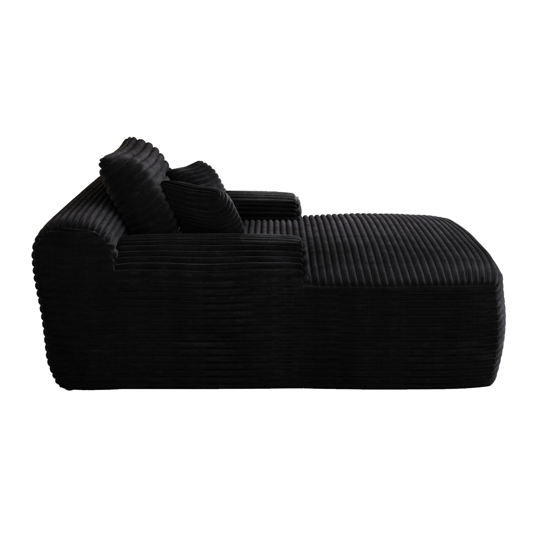 67" Black Corduroy Oversized Chaise Lounge Chair And Toss Pillows