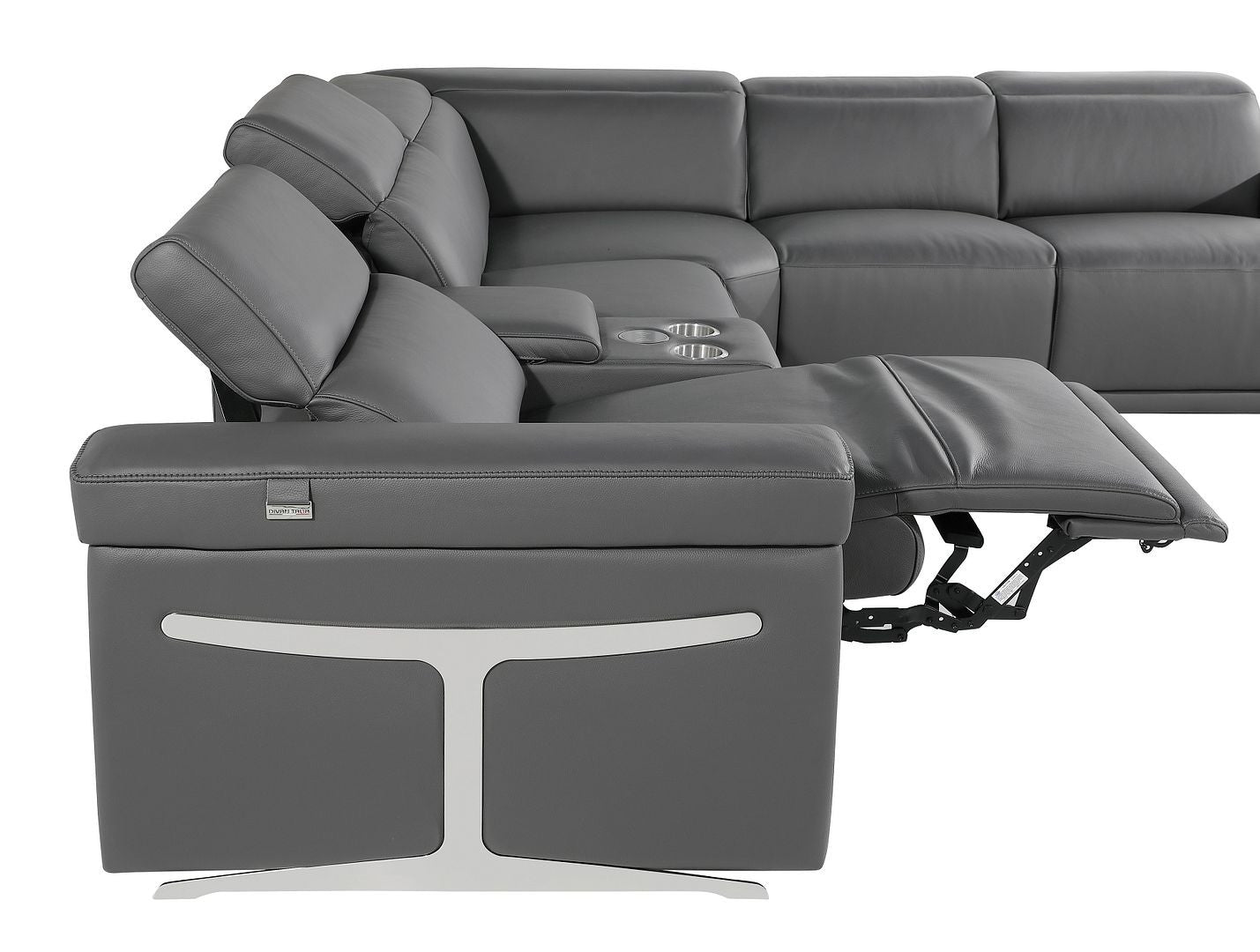 Dark Gray Italian Leather Power Reclining U Shaped Twelve Piece Sectional With Console