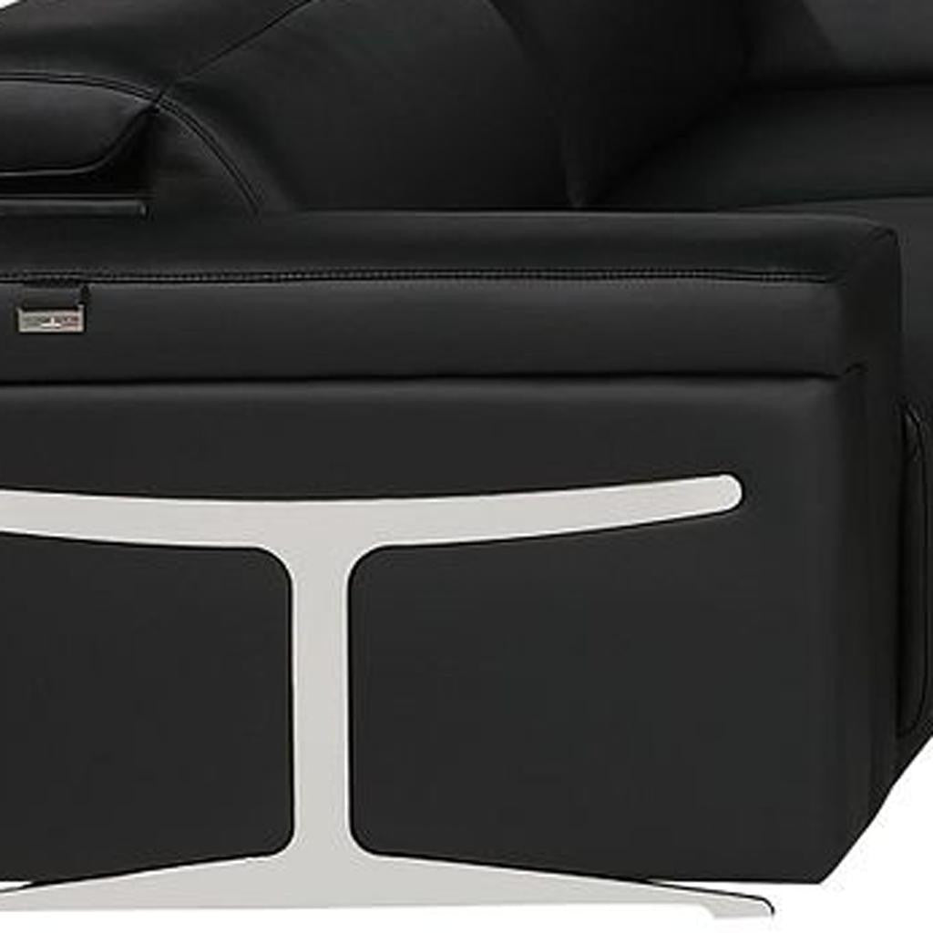 Black Italian Leather Power Reclining U Shaped Eight Piece Sectional With Console