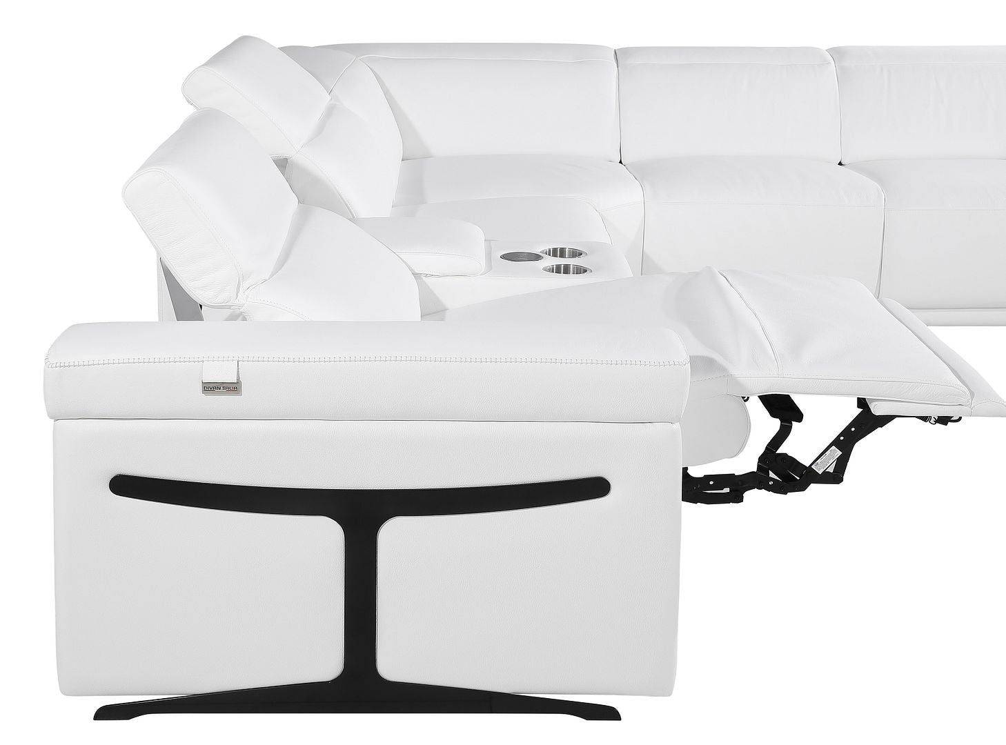 White Italian Leather Power Reclining U Shaped Eight Piece Corner Sectional With Console