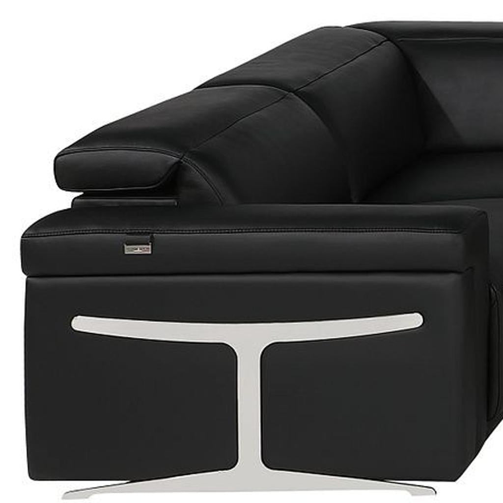 Black Italian Leather Power Reclining U Shaped Eight Piece Corner Sectional With Console