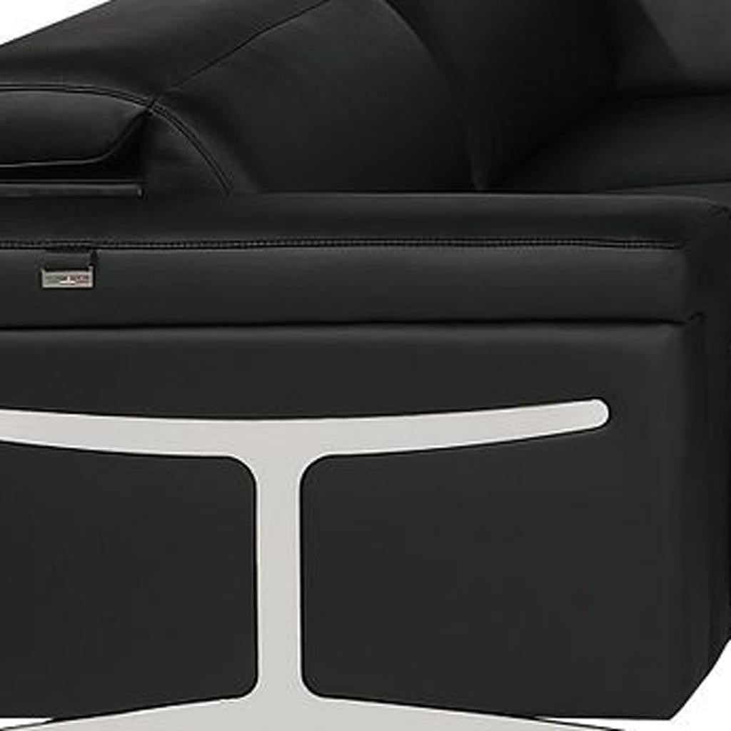 Black Italian Leather Power Reclining U Shaped Eight Piece Corner Sectional With Console