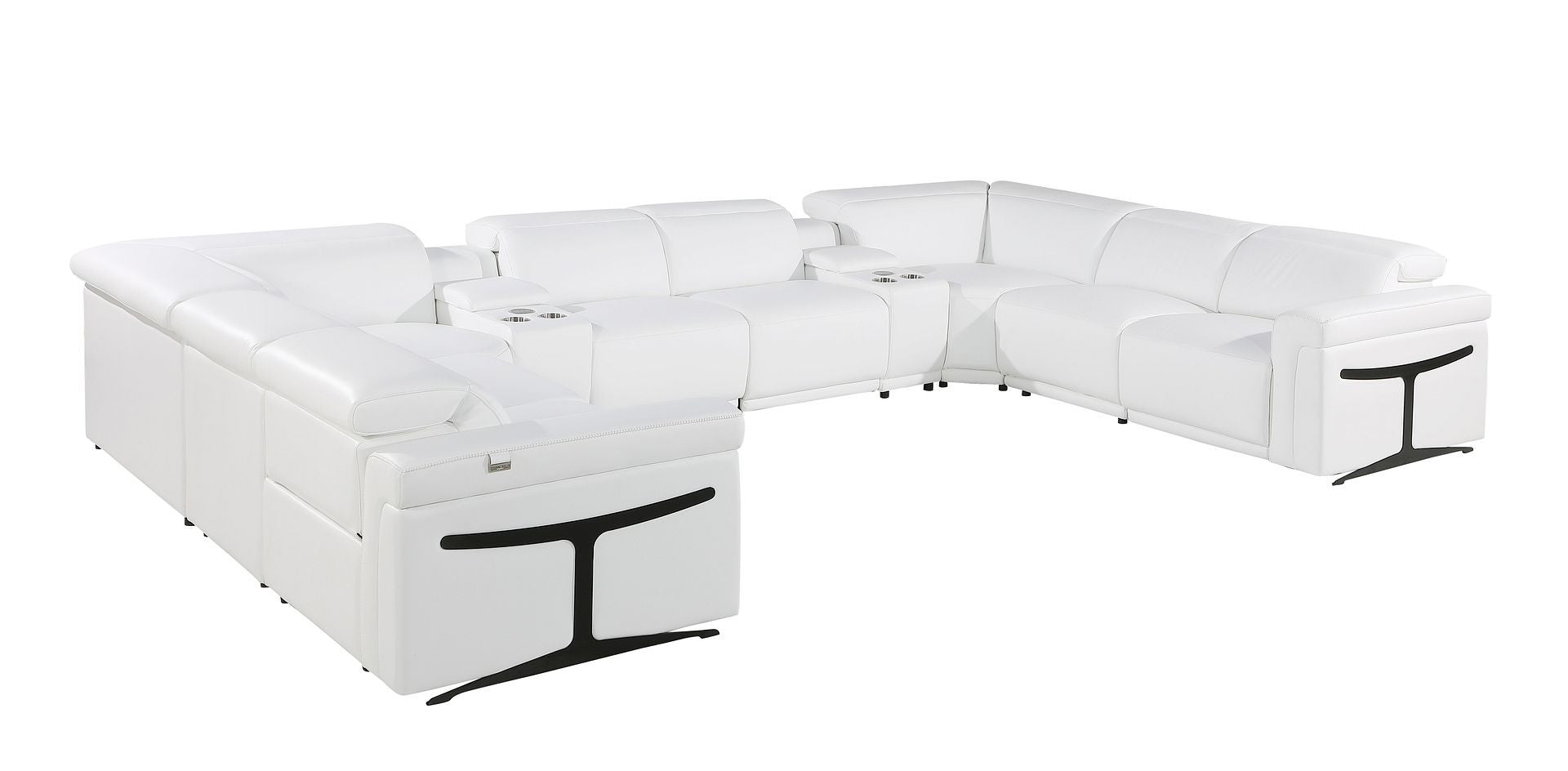 White Italian Leather Power Reclining U Shaped Ten Piece Corner Sectional With Console