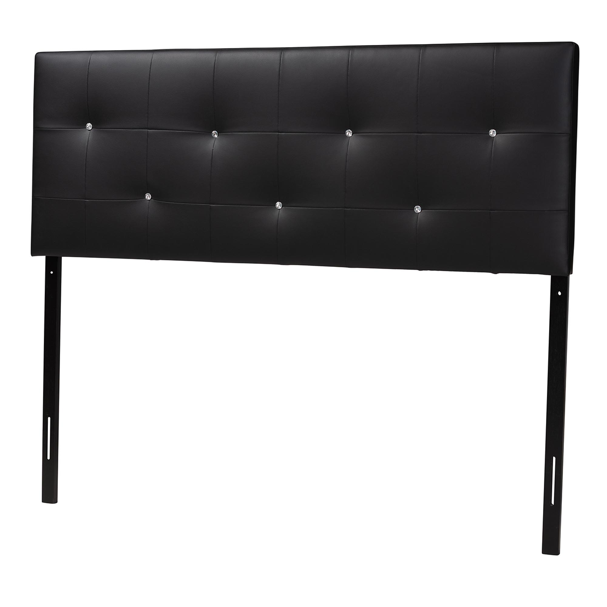 Baxton Studio Dalini Modern and Contemporary King Black Faux Leather Headboard with Faux Crytal Buttons