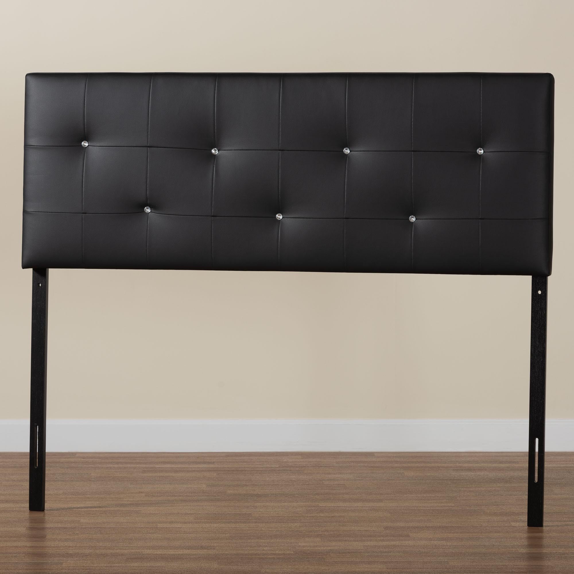 Baxton Studio Dalini Modern and Contemporary King Black Faux Leather Headboard with Faux Crytal Buttons