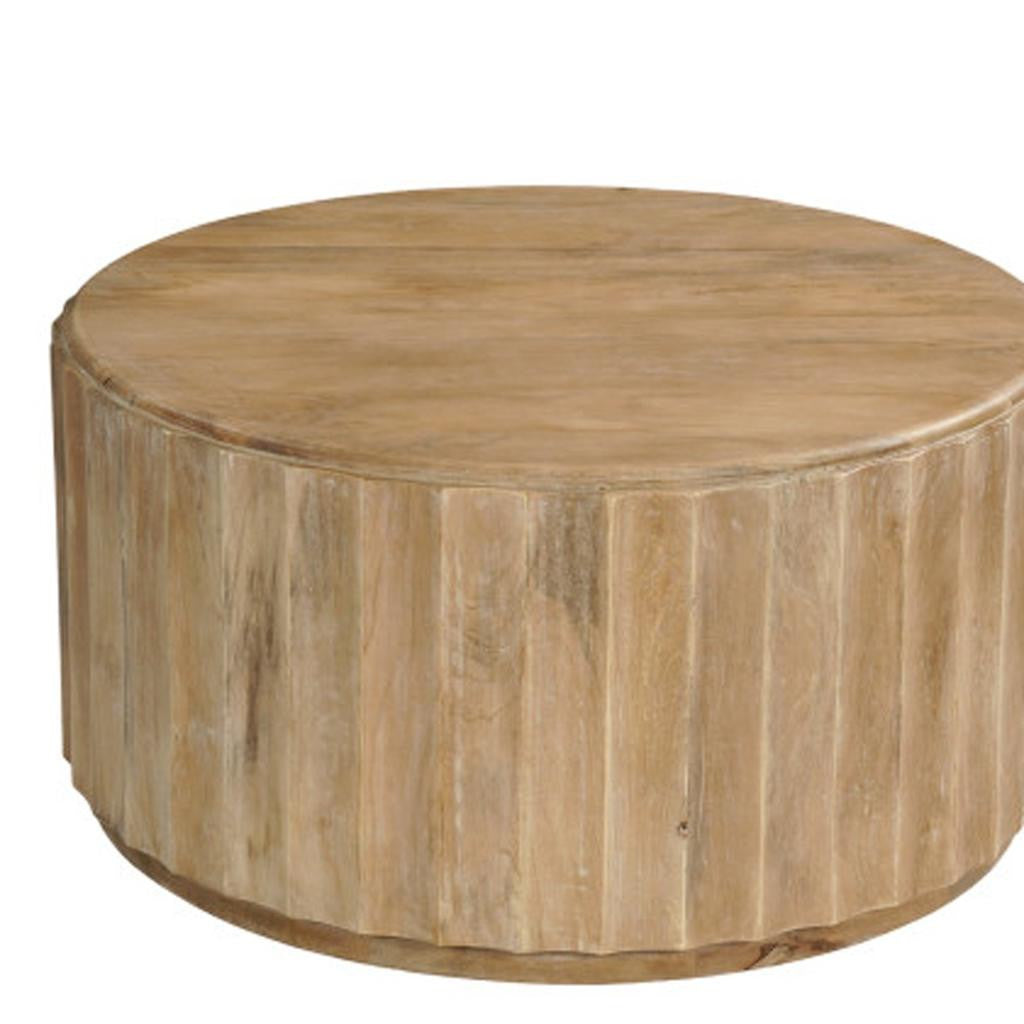 Two Piece Natural Solid Wood Round Drum Coffee And End Table Set