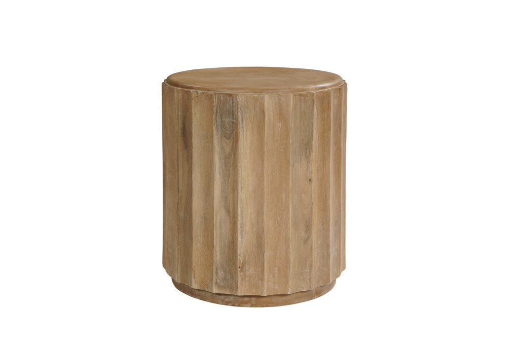 Two Piece Natural Solid Wood Round Drum Coffee And End Table Set