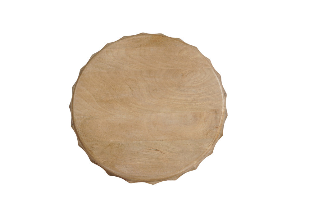 23" Brown Solid Wood Round Block End Table