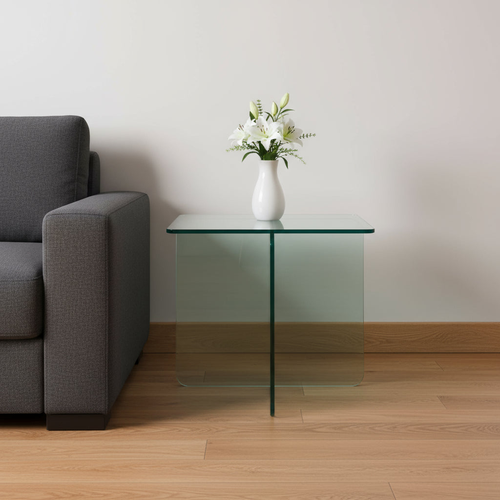 16" Clear Glass Square Cross Legs End Table