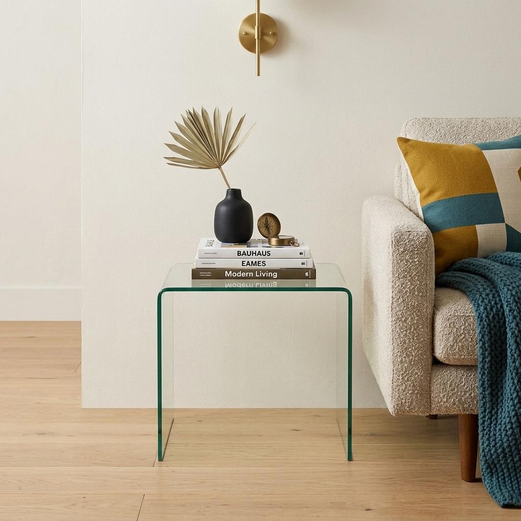 19" Clear Glass Sled End Table