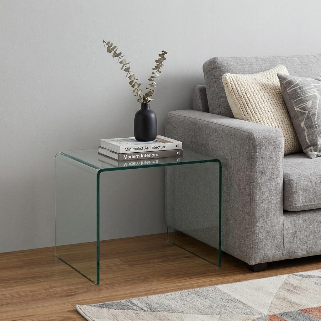 19" Clear Glass Sled End Table
