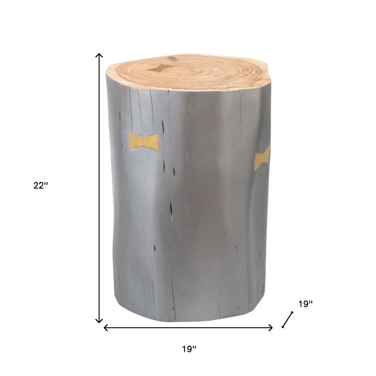22" Gray Solid Wood Round Tree Stump End Table