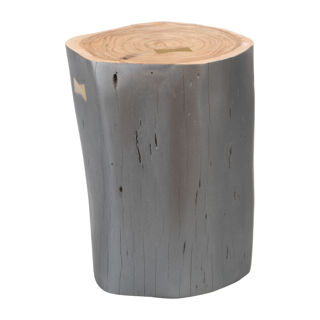 22" Gray Solid Wood Round Tree Stump End Table