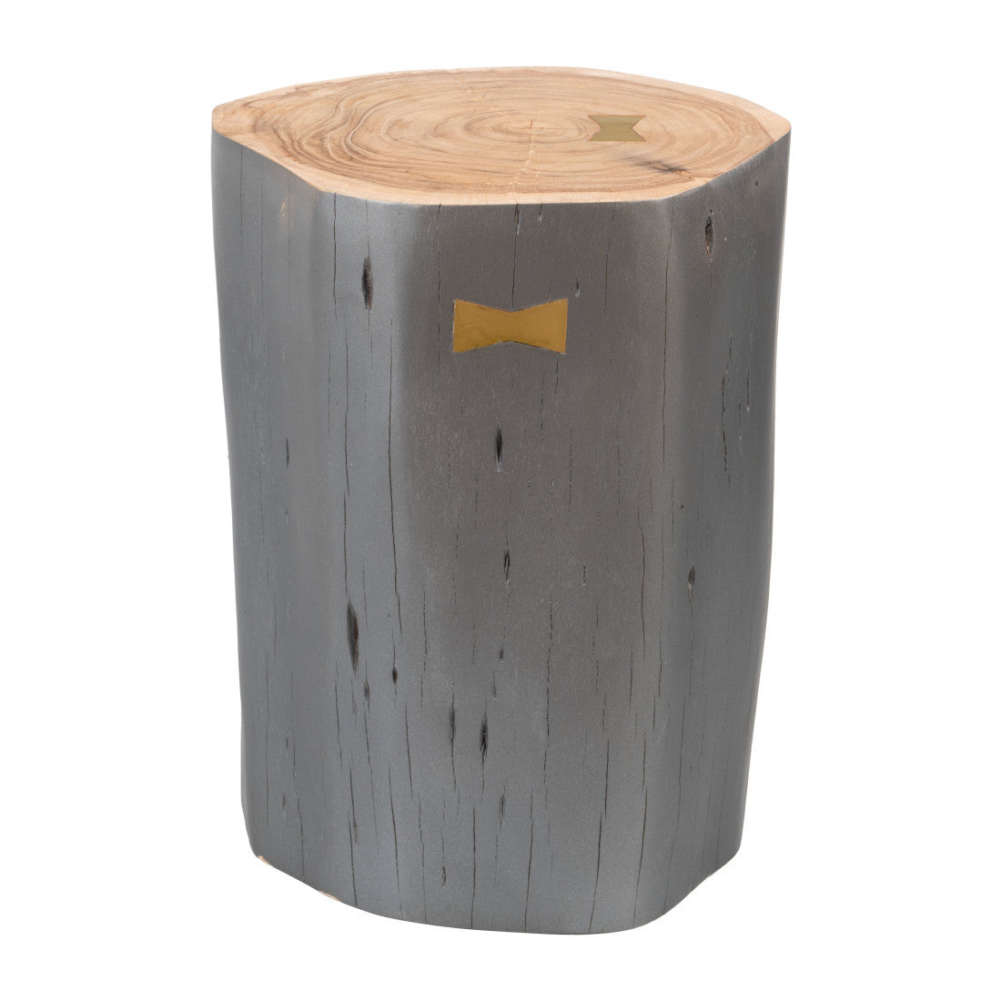 22" Gray Solid Wood Round Tree Stump End Table