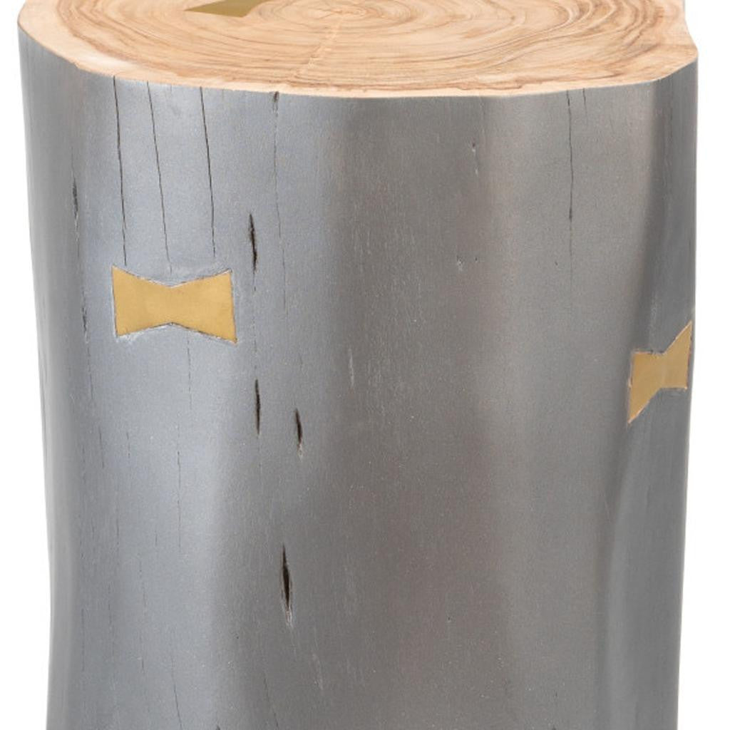 22" Gray Solid Wood Round Tree Stump End Table