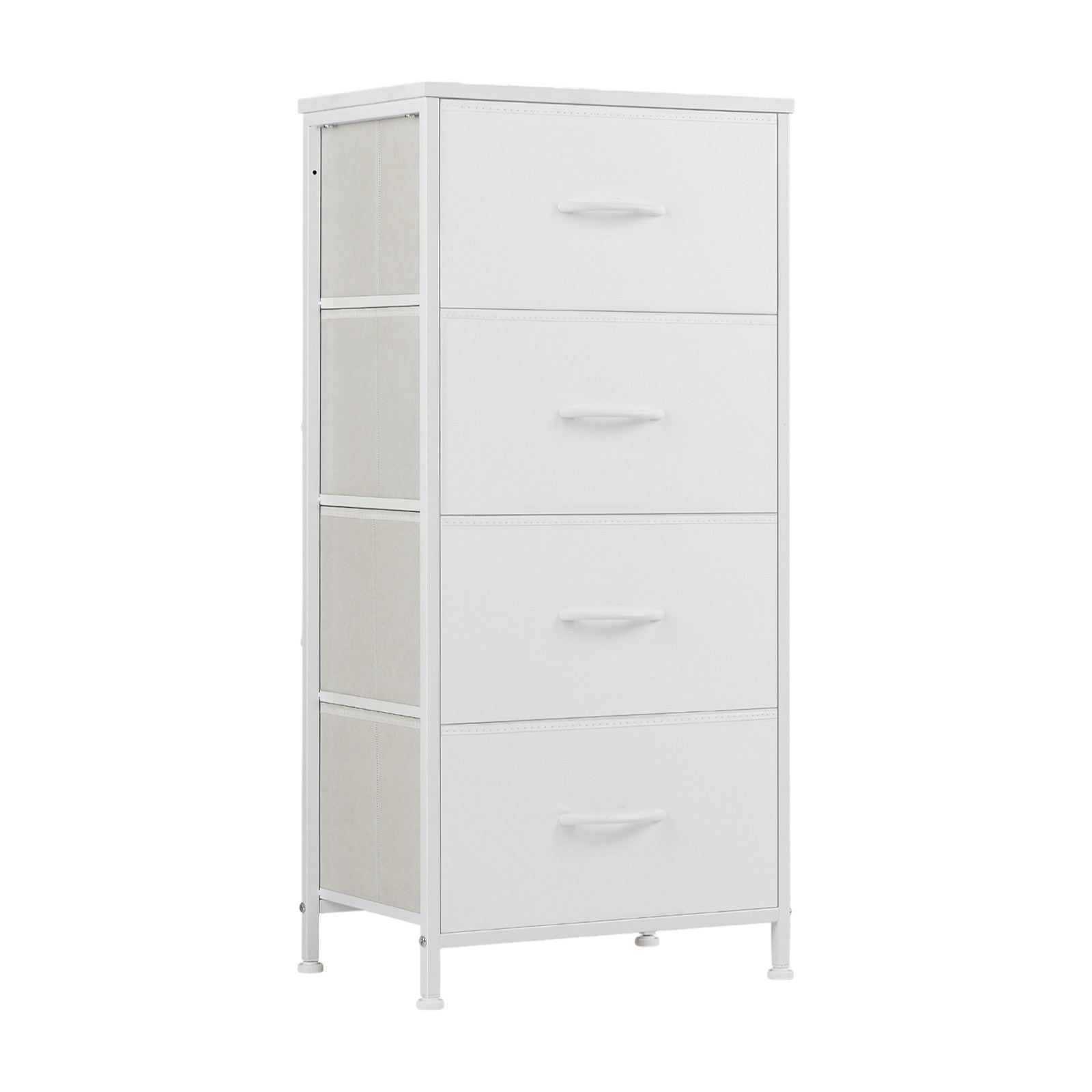 18" White Fabric Wood and Metal Four Drawer Lingerie Chest