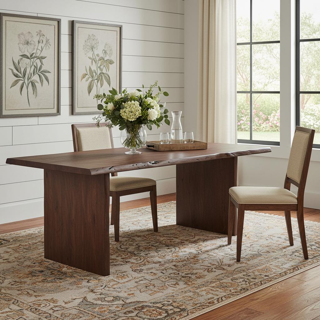 84" Brown Solid Wood Live Edge Sled Base Dining Table