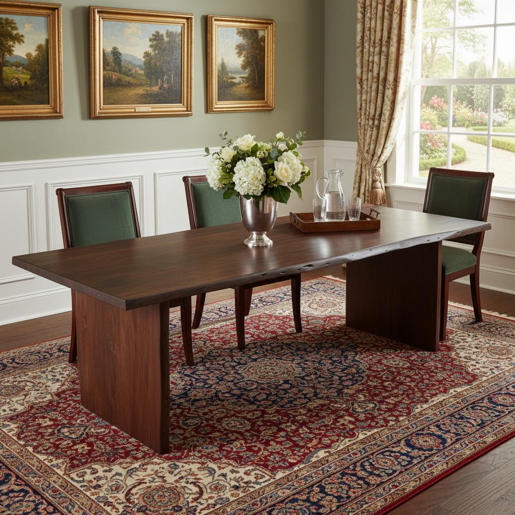108" Brown Solid Wood Live Edge Sled Base Dining Table