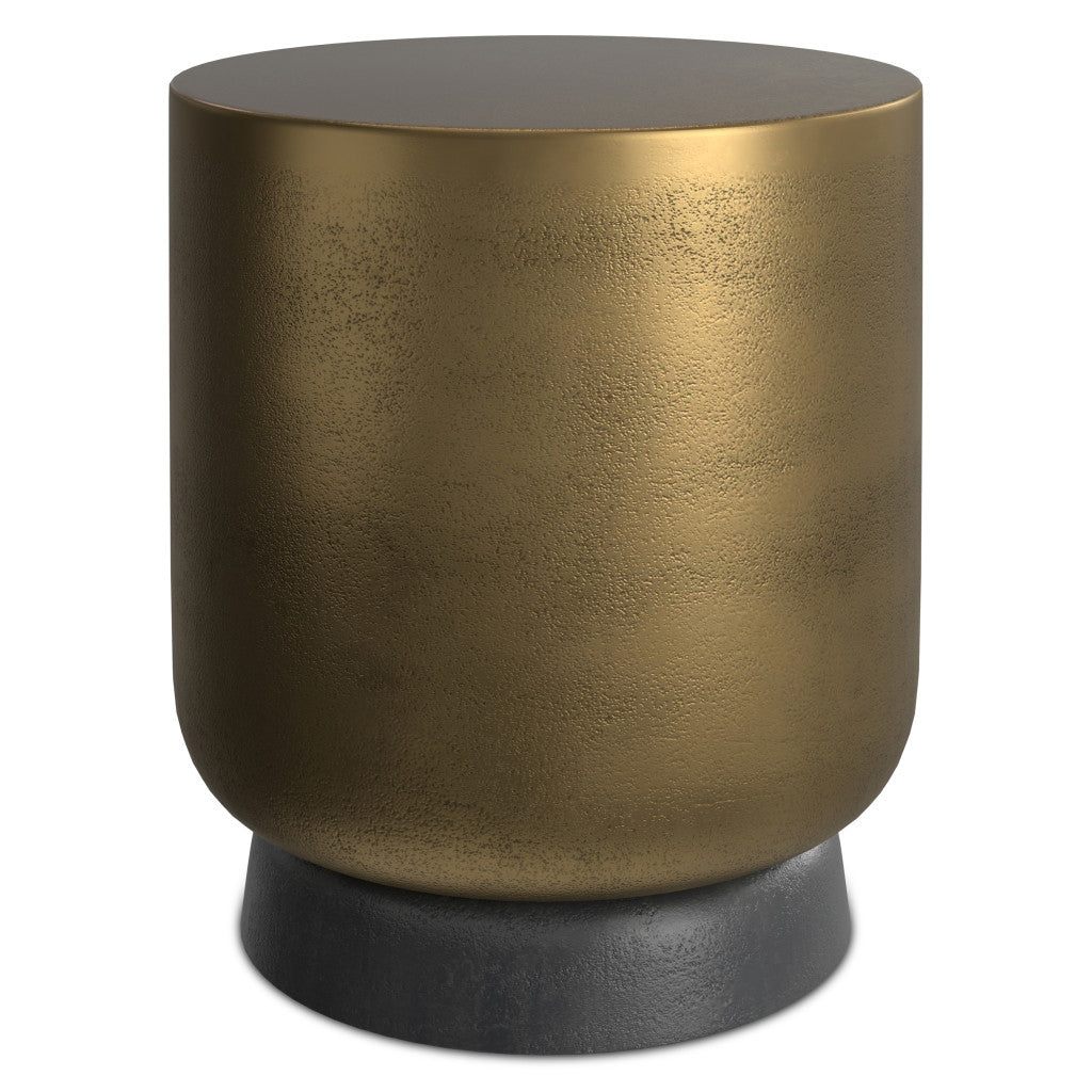 18" Antique Antiqued Brass Aluminum Round Drum End Table