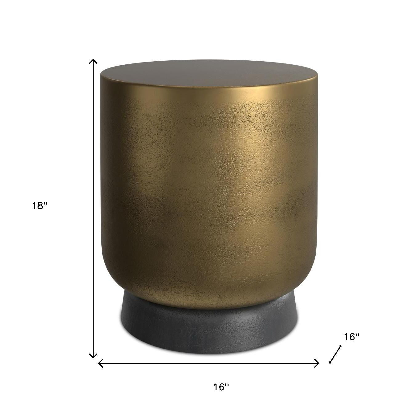 18" Antique Antiqued Brass Aluminum Round Drum End Table
