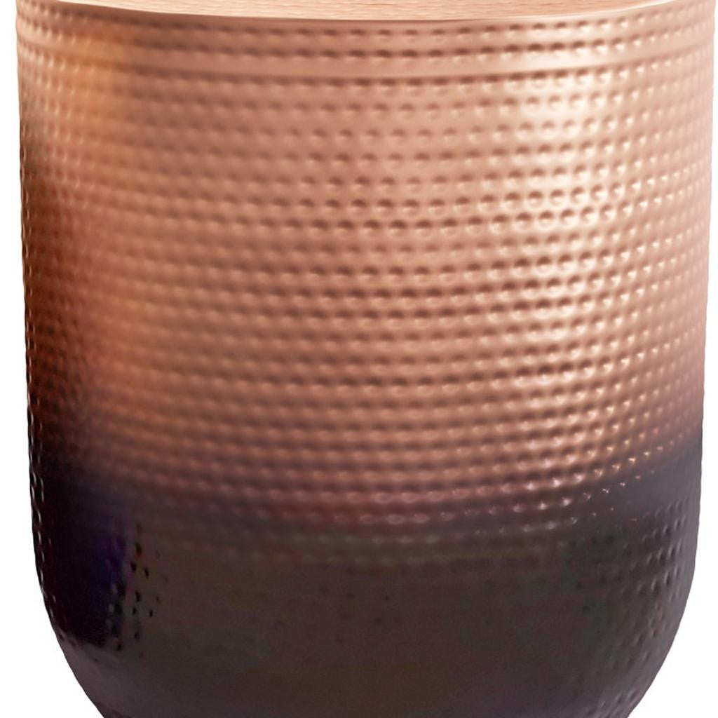 22" Hammered Copper and Black Iron Round Drum End Table