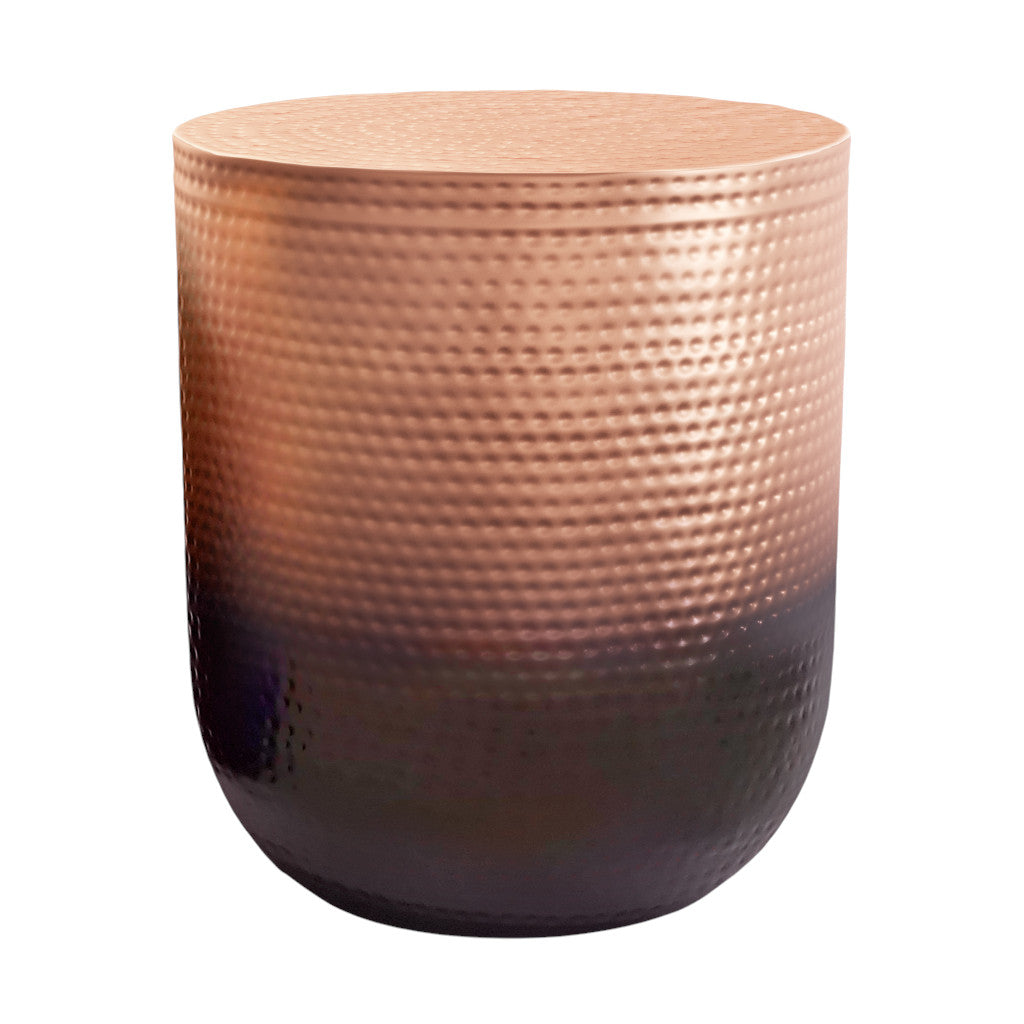22" Hammered Copper and Black Iron Round Drum End Table
