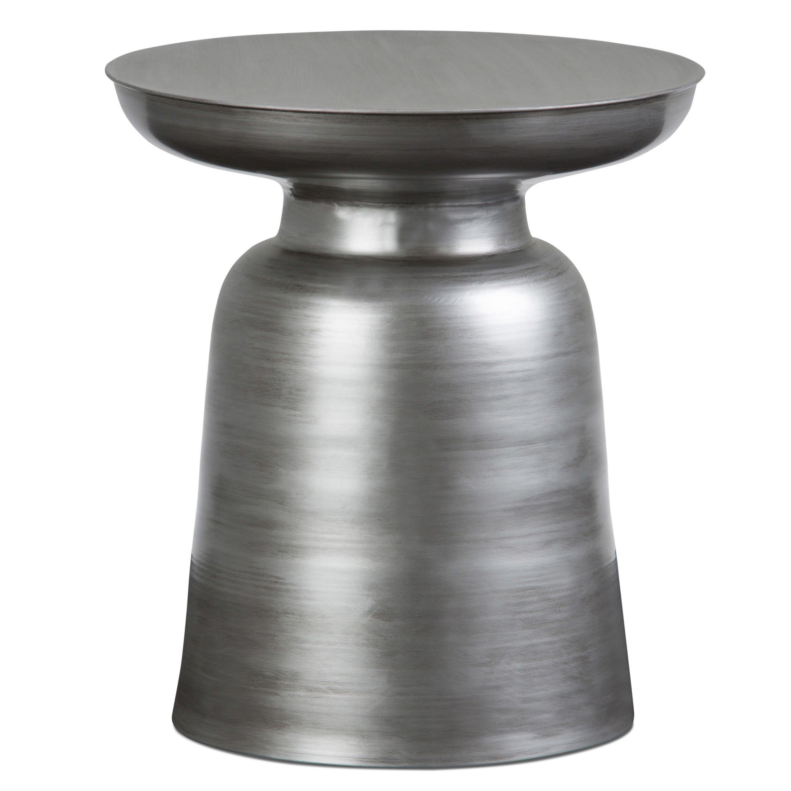 18" Glossy Silver Iron Round Pedestal End Table