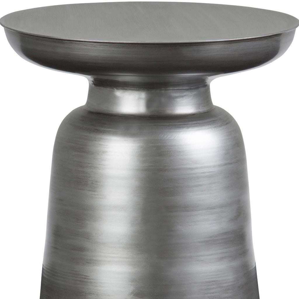 18" Glossy Silver Iron Round Pedestal End Table