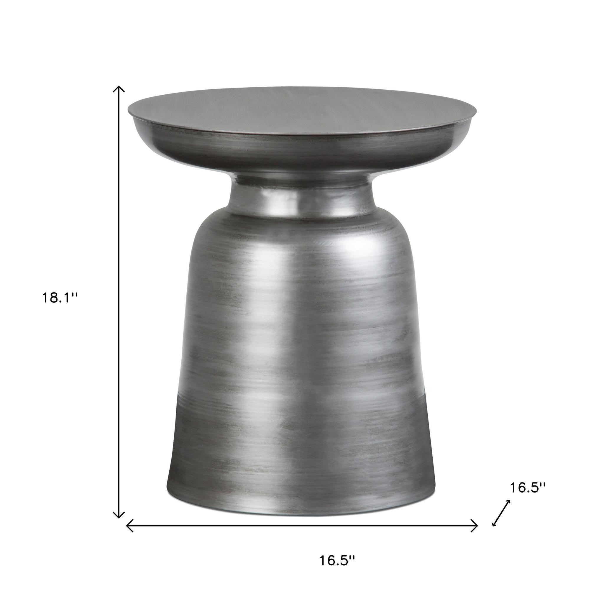 18" Glossy Silver Iron Round Pedestal End Table