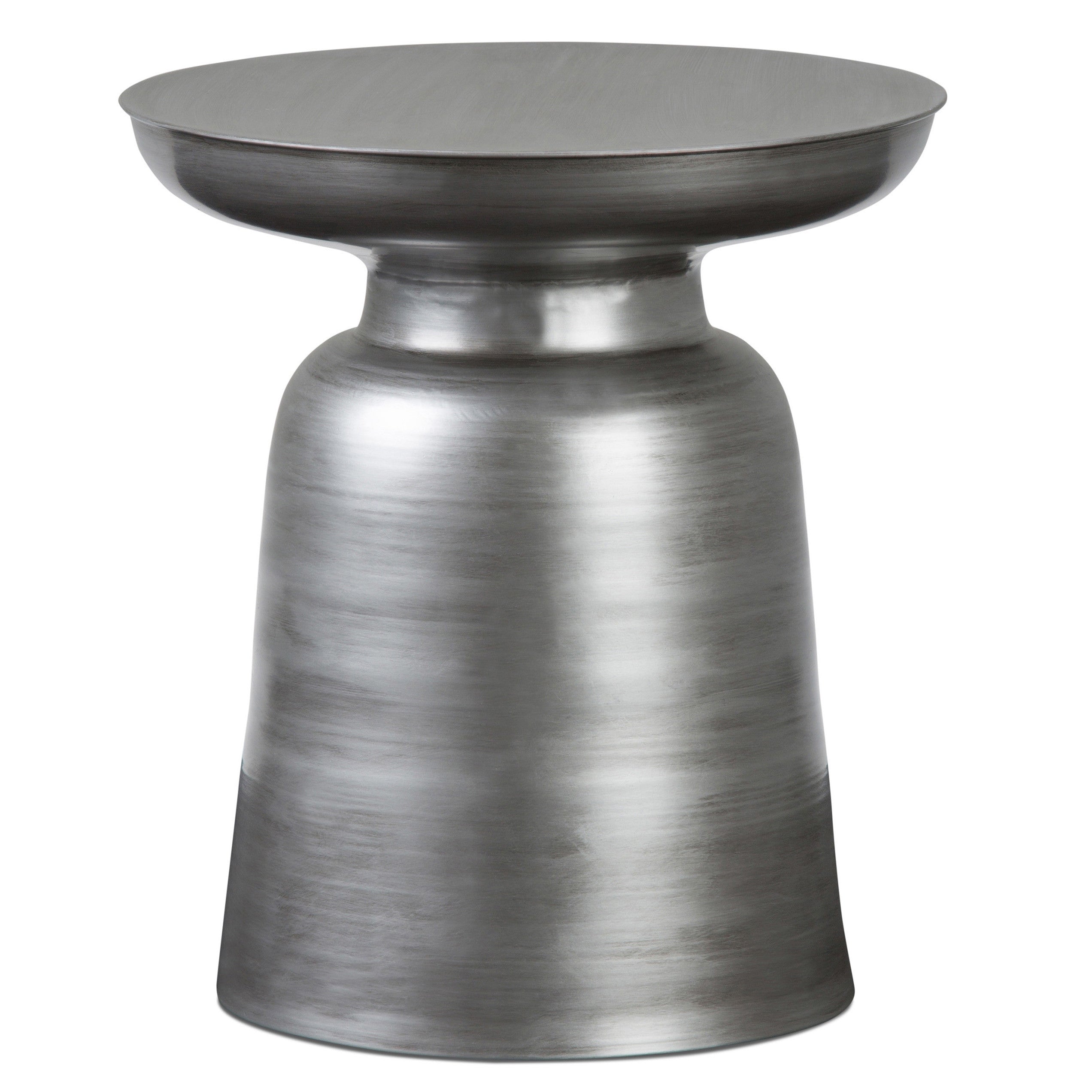18" Glossy Silver Iron Round Pedestal End Table