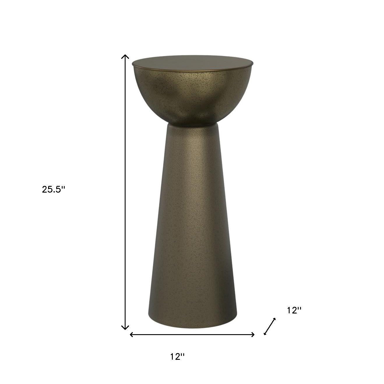 26" Textured Antiqued Gold Distressed Iron Round Pedestal End Table