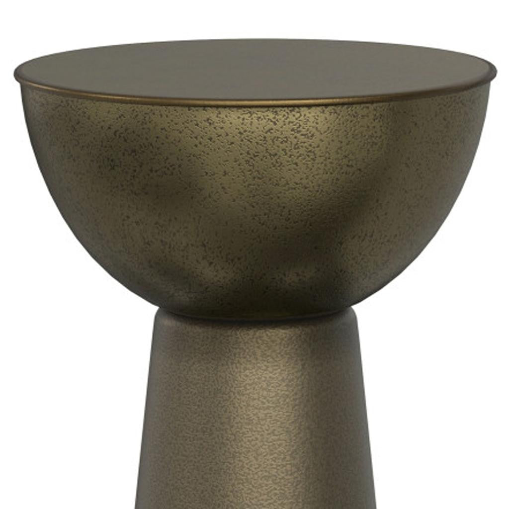 26" Textured Antiqued Gold Distressed Iron Round Pedestal End Table