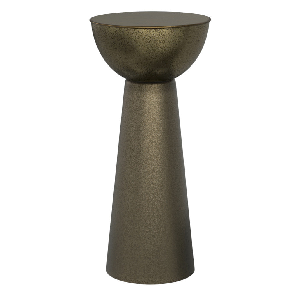 26" Textured Antiqued Gold Distressed Iron Round Pedestal End Table