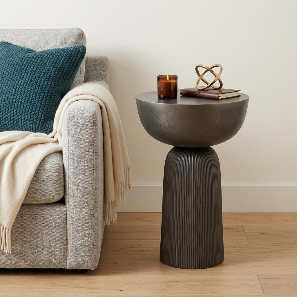 21" Matte Black Aluminum Round Pedestal End Table