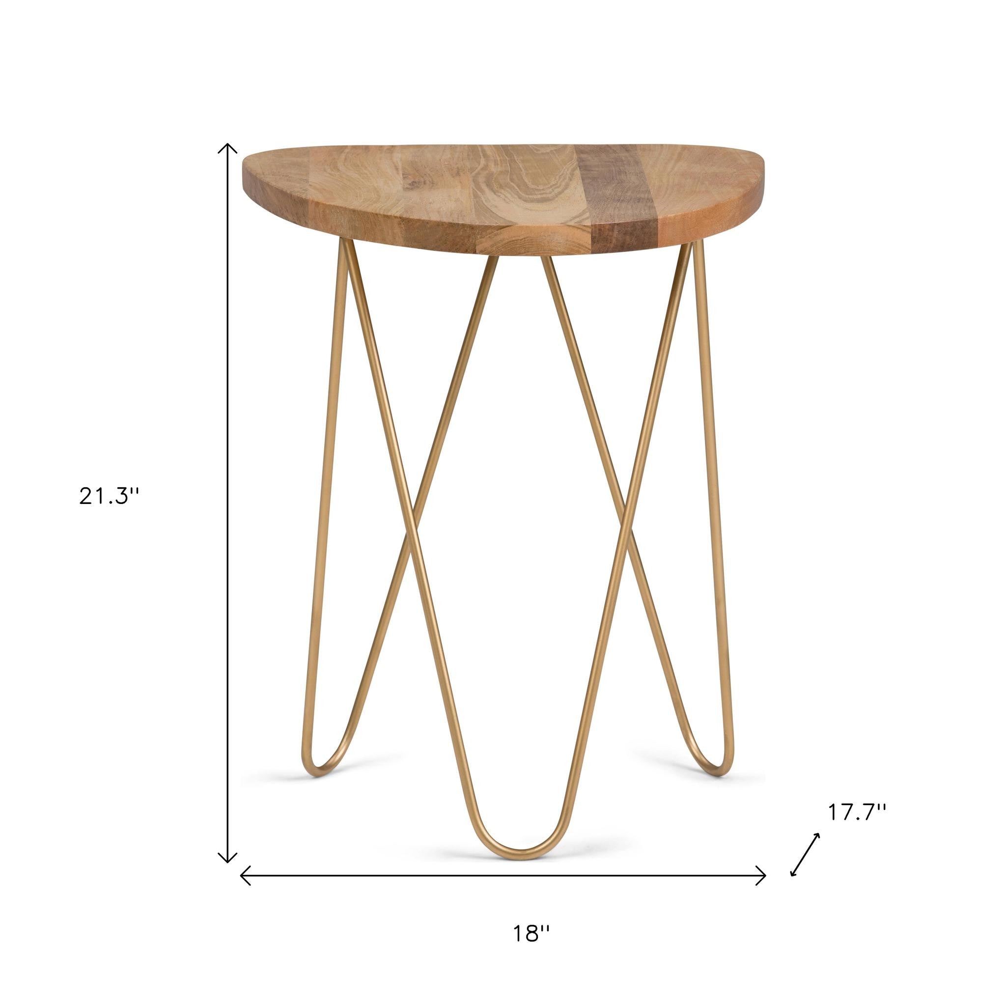 21" Natural Natural and Gold Solid Wood and Iron Free Form End Table