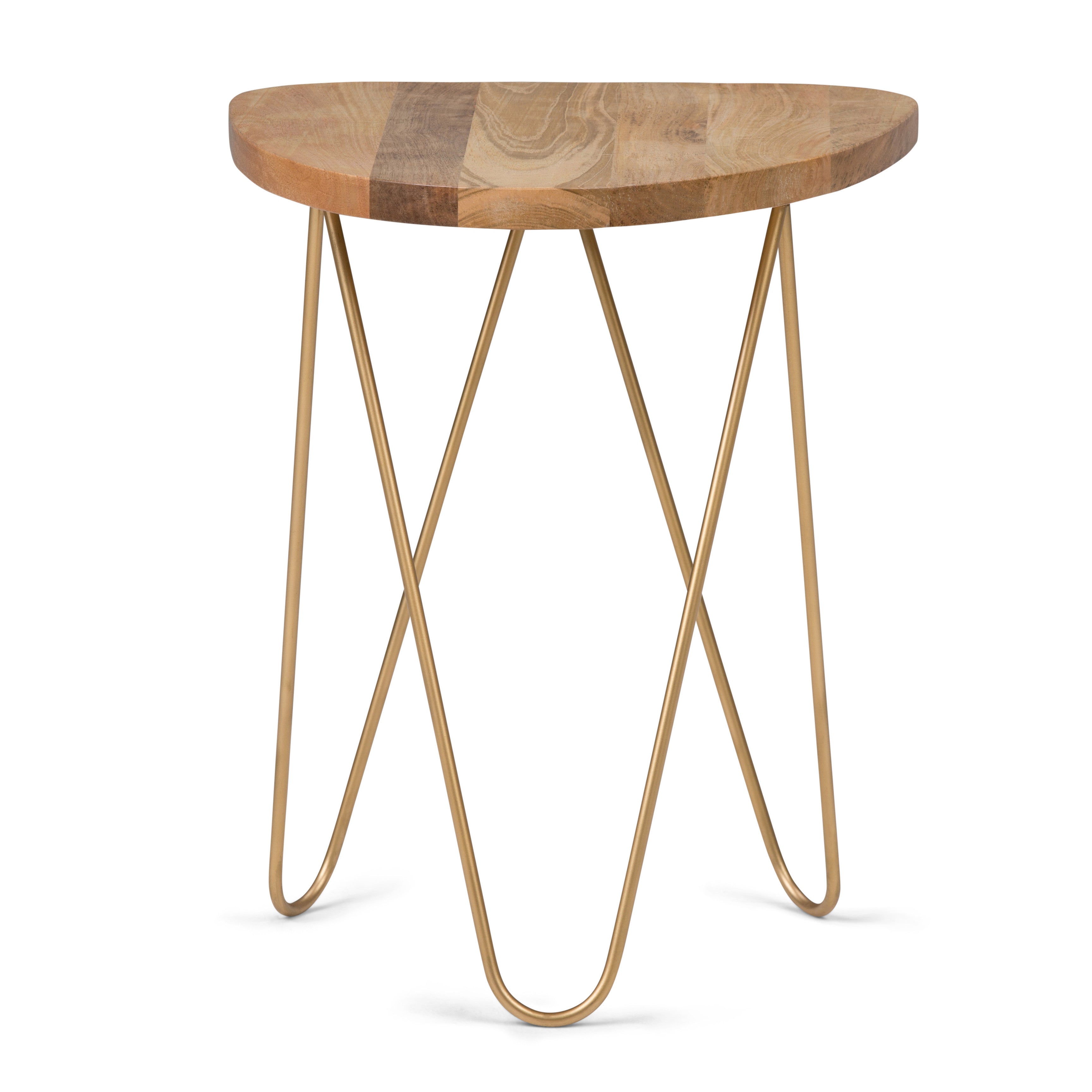 21" Natural Natural and Gold Solid Wood and Iron Free Form End Table